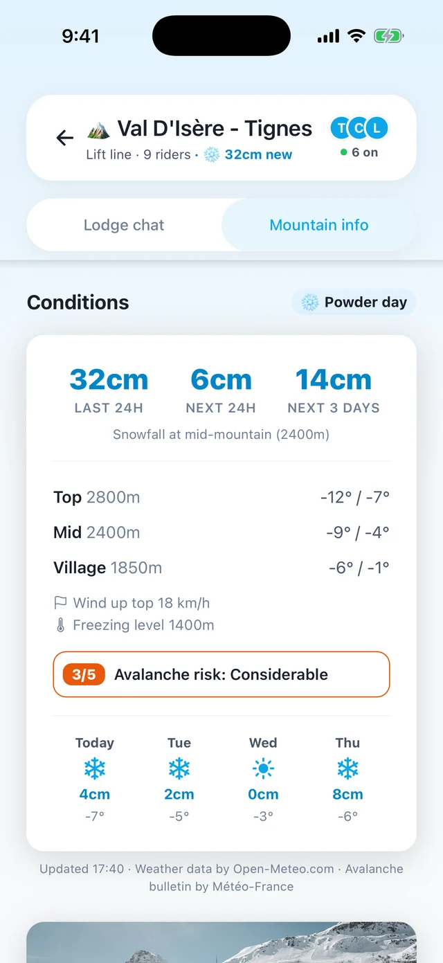 Live snow report in the Après Ski app